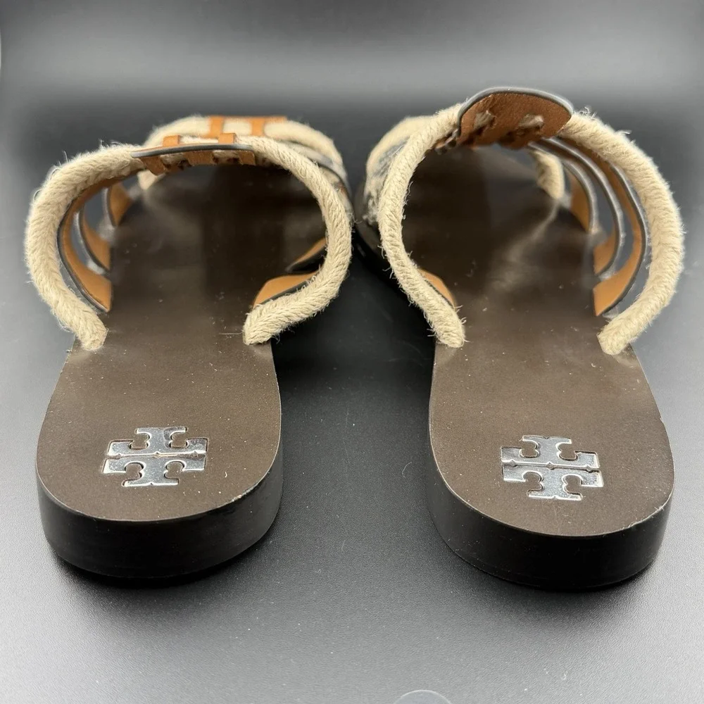 Tory Burch Fisherman Mule Sandal Brandy/Silver Leather Size 8 *See Closeup As-Is